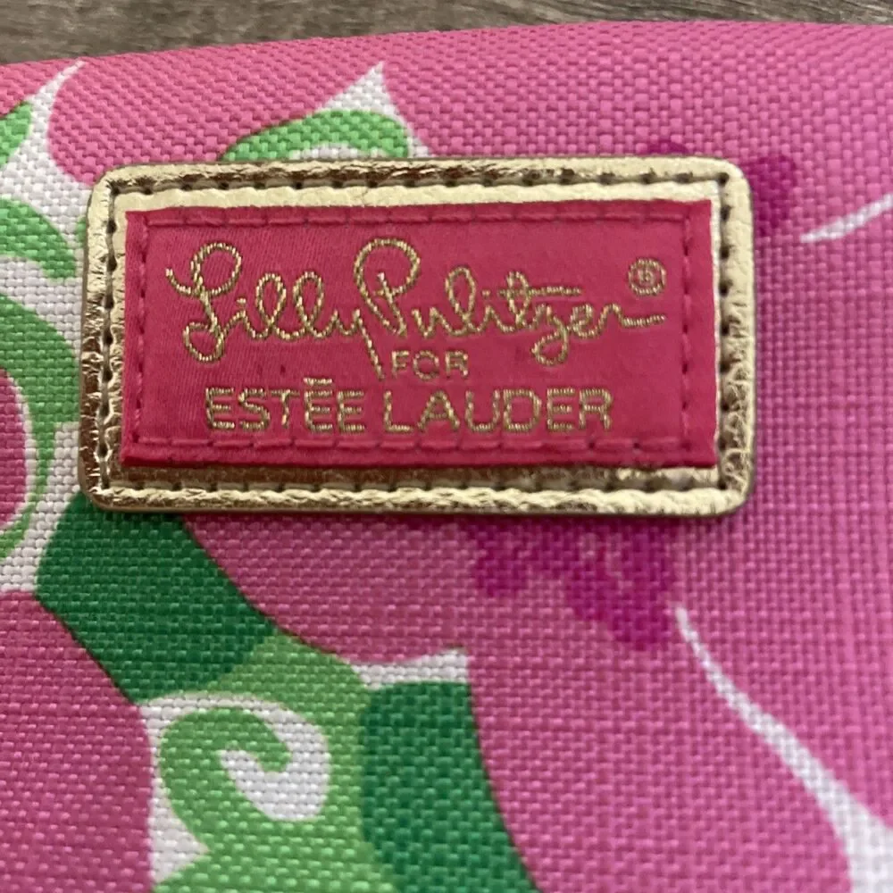 Lilly Pulitzer for Estee Lauder Pink Floral Makeup Cosmetic Bag Travel Vacation